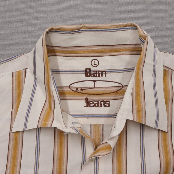 Bam Jeans Mens Large Button Up Shirt Striped Beige Orange Classiccore Gorp Norm - Picture 6 of 11